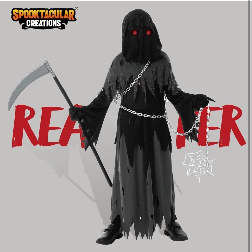 Spooktacular Creations Glowing Eyes Grim Reaper Costume for Kids Phantom Costume